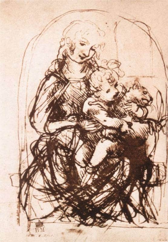 Study of the Madonna and Child with a Cat by Leonardo da Vinci