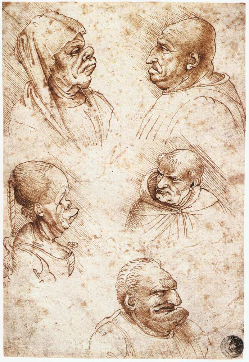 Five Caricature Heads - by Leonardo da Vinci
