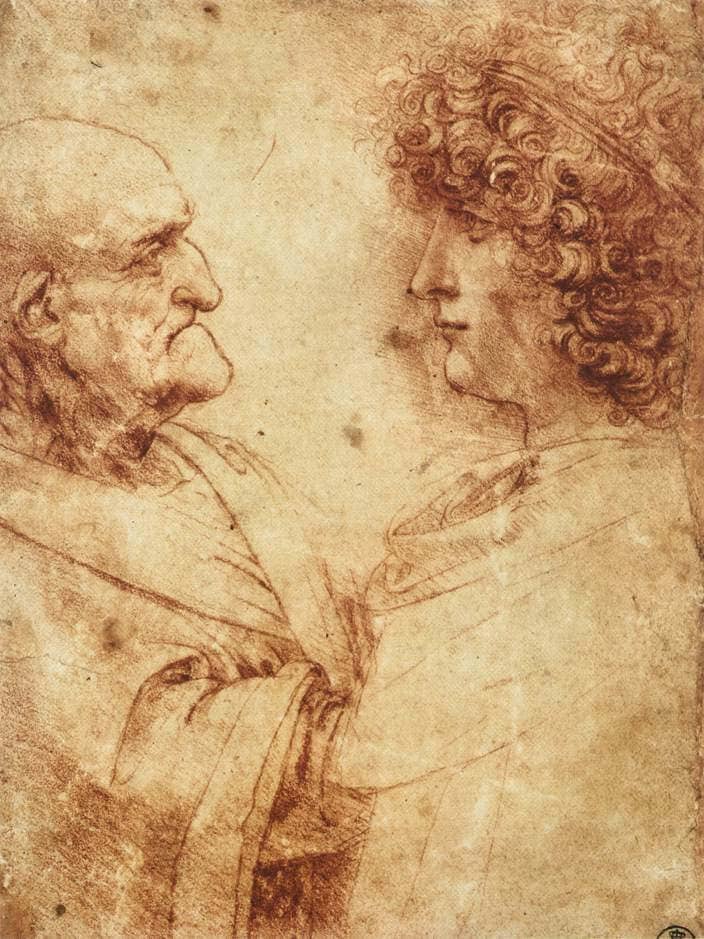 Heads of an Old Man and a Youth - by Leonardo da Vinci