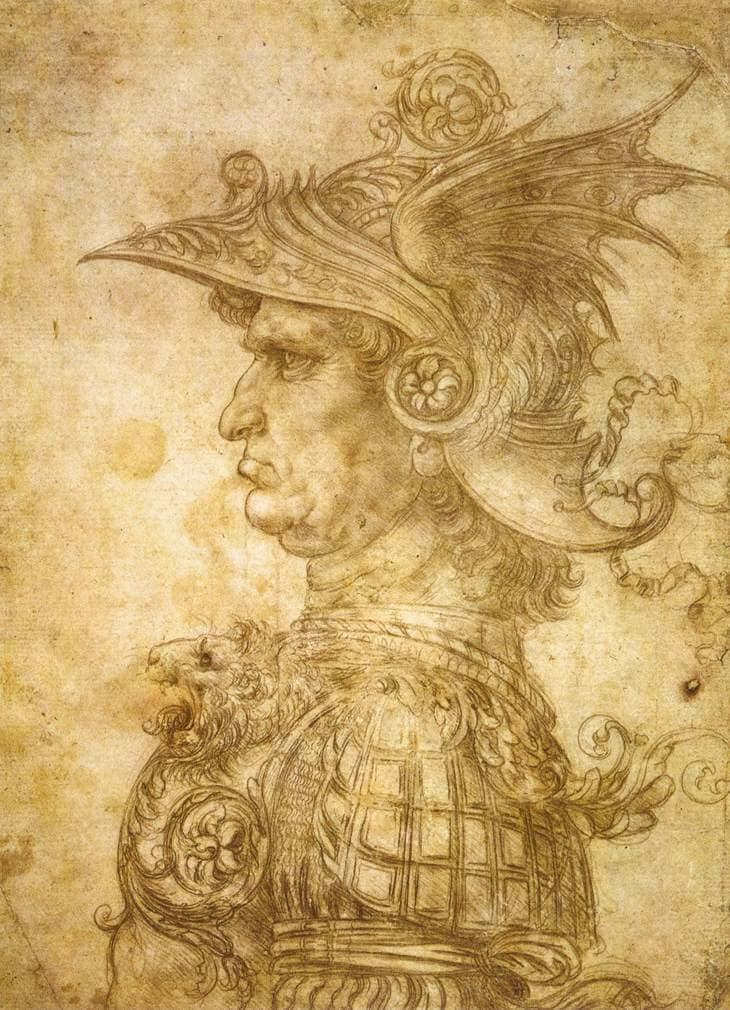 Profile of a Warrior in Helmet - by Leonardo Da Vinci