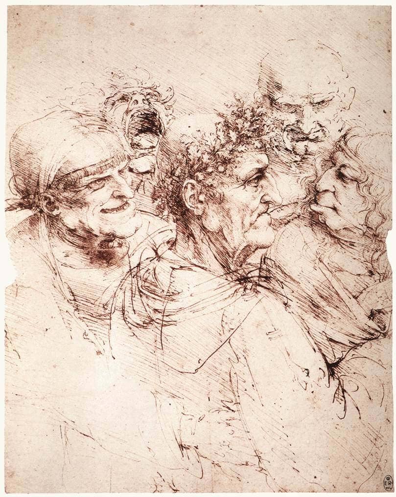 Study of Five Grotesque Heads - by Leonardo da Vinci