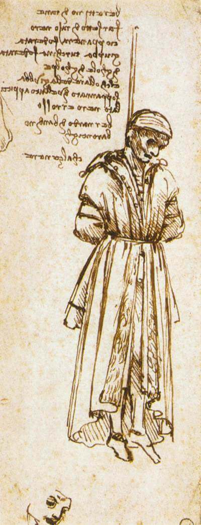 Study of the Hanged Bernardo di Bandino Baroncelli Assassin of Giuliano de Medici - by Leonardo da Vinci