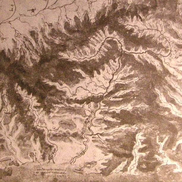 Topographical Drawing of a River Valley - by Leonardo da Vinci