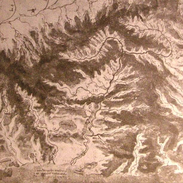 Topographical Drawing of a River Valley - by Leonardo da Vinci