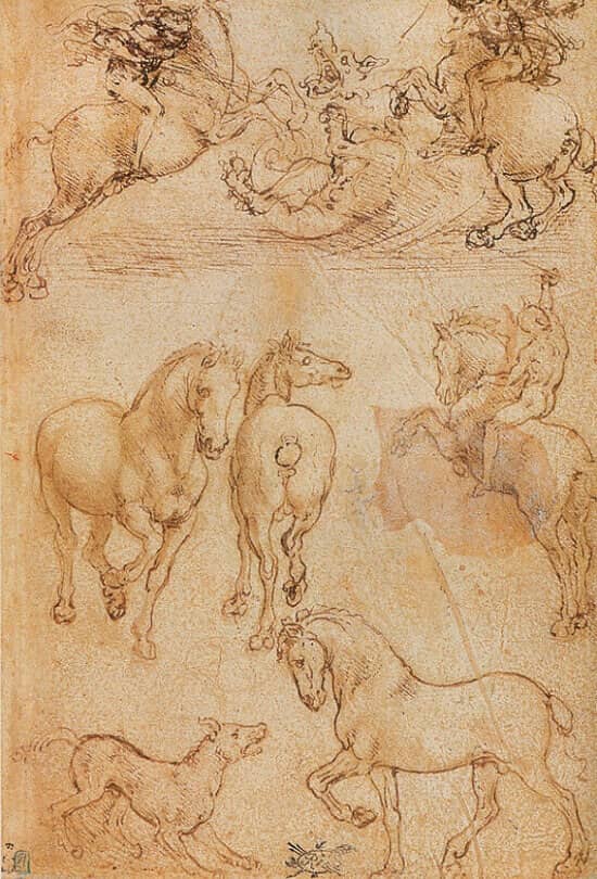 Two Horsemen Fighting a Dragon - by Leonardo da Vinci